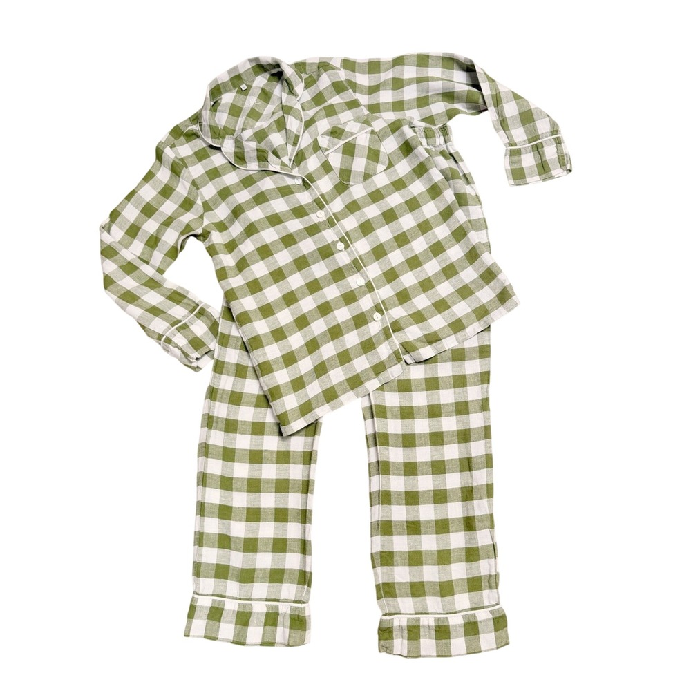 Serena & Lily Hyannis Linen Pajama Set in Checker Grove Green S Gingham